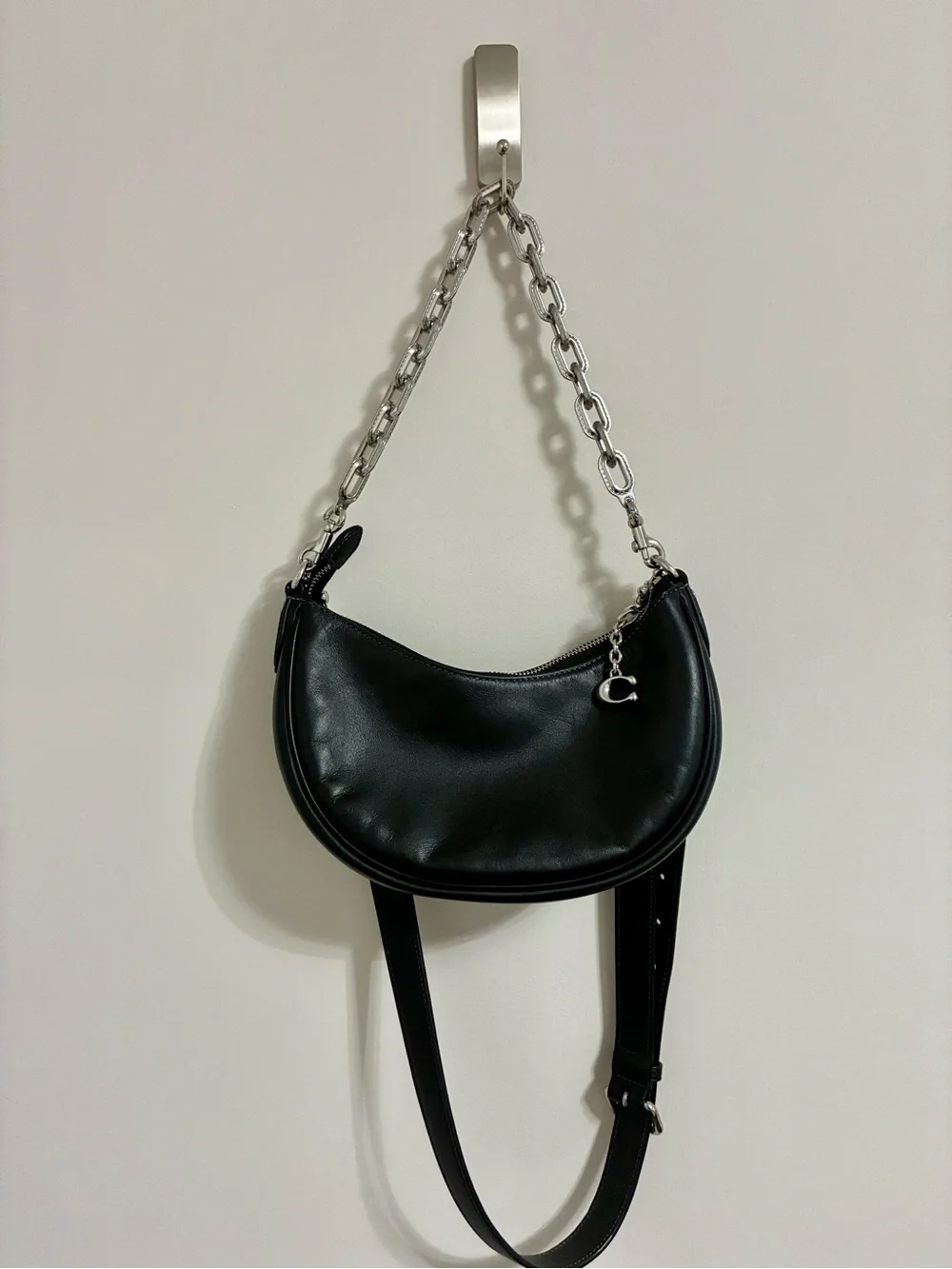 Coach Mira Black Leather Crescent Shoulder and Crossbody Bag - Picture 3 of 10